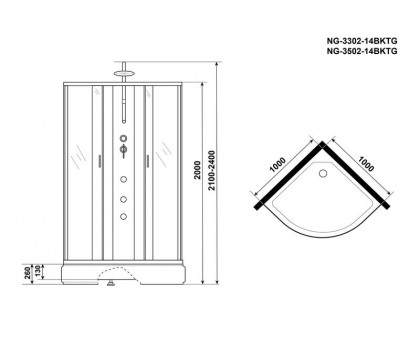 Душевая кабина Niagara NG-3302-14BKTG 100х100 см, с матовыми стеклами