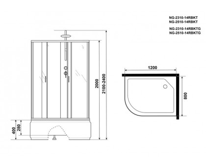 Душевая кабина Niagara NG-2510-14RBKTG 120х80 см, с тонированными стеклами, правосторонняя