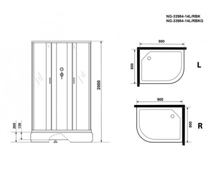 Душевая кабина Niagara NG-33984-14LBK 90х80 см, с матовыми стеклами, левосторонняя