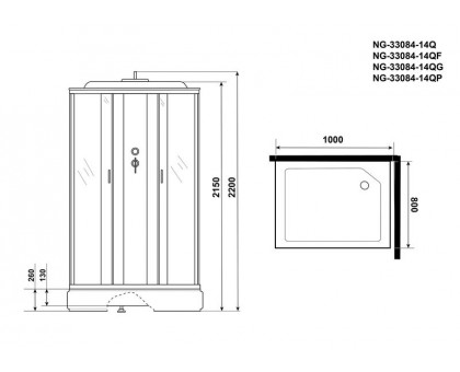 Душевая кабина Niagara NG-33084-14QG 100х80 см, с матовыми стеклами