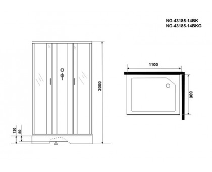 Душевая кабина Niagara NG-43185-14QBK 110х80 см, с матовыми стеклами