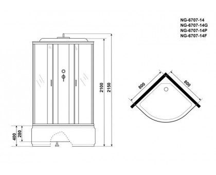 Душевая кабина Niagara NG-6707-14G 80х80 см, с прозрачными стеклами