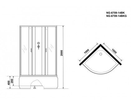 Душевая кабина Niagara NG-6709-14BKG 100х100 см, с прозрачными стеклами